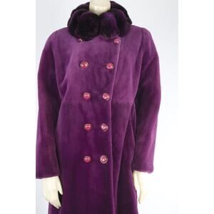 Vintage Button Down Purple Sheared Mink Fur Winter Coat Size S Chinchilla Collar